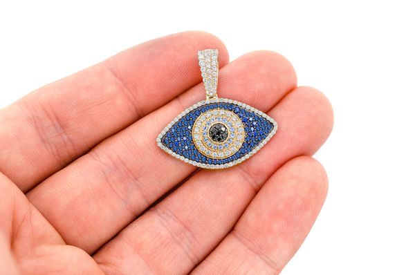 Pendentif diamant Evil Eye 2,20 ct en or massif 14 carats