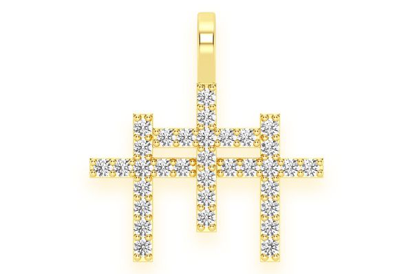 0.45ct Diamond Triple Cross Pendant 18K Solid Gold