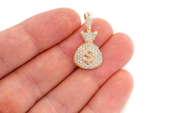 Money Bag Pendentif diamant 1,33 ct en or massif 14 carats