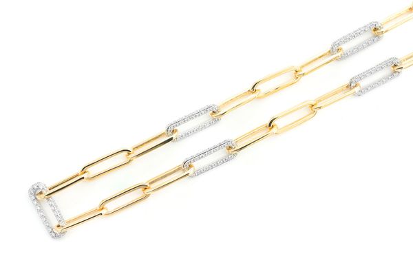 3.00ct Diamond 3 Row Elongated Rolo Link Necklace 18K Solid Gold