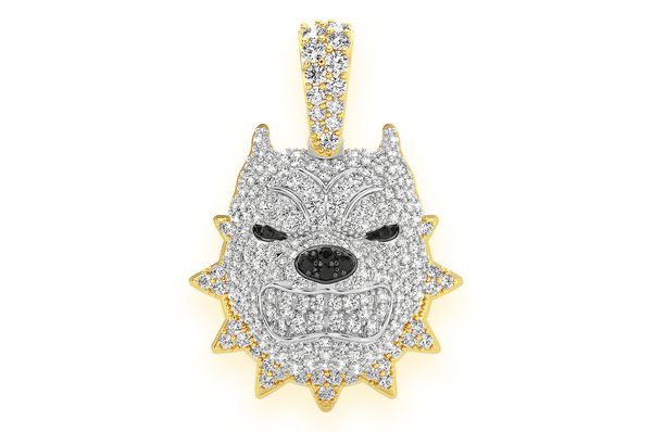 1.25ct Diamond Pitbull Spiked Collar Pendant 18K Solid Gold
