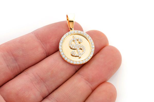 1.00ct Diamond Dollar Sign Medallion Pendant 18K Solid Gold