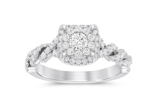 1.25ct Diamond Round Double Halo Twisted All Natural Engagement Ring 14K White Gold