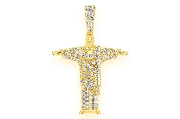 Brésil Jésus-Christ Le Rédempteur Pendentif diamant 1,10 ct en or massif 14 carats