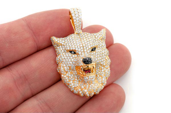 4.75ct Diamond Wolf Head Pendant 18K Solid Gold