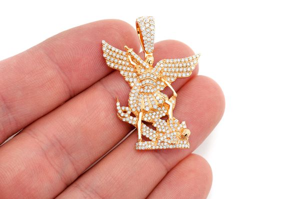 Pendentif diamant Archange Saint Michel 1,50 ct en or massif 14 carats