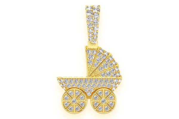 Pendentif poussette bébé 0,68 ct diamant or jaune 14 carats