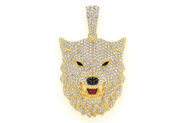 4.75ct Diamond Wolf Head Pendant 18K Solid Gold