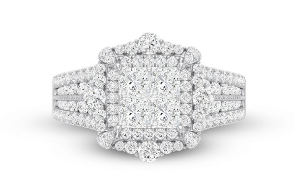 2.50ct Diamond Square Cluster Wide Band All Natural Engagement Ring 14K White Gold