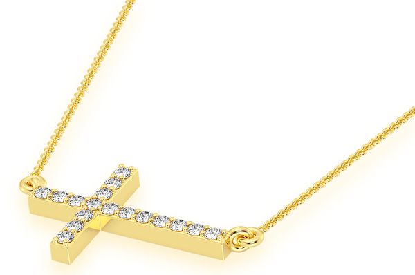 0.10ct Diamond Sideways Cross Connected Necklace 18K Solid Gold