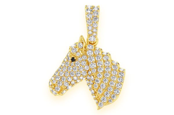 Pendentif tête de cheval diamant 0,60 ct en or massif 14 carats