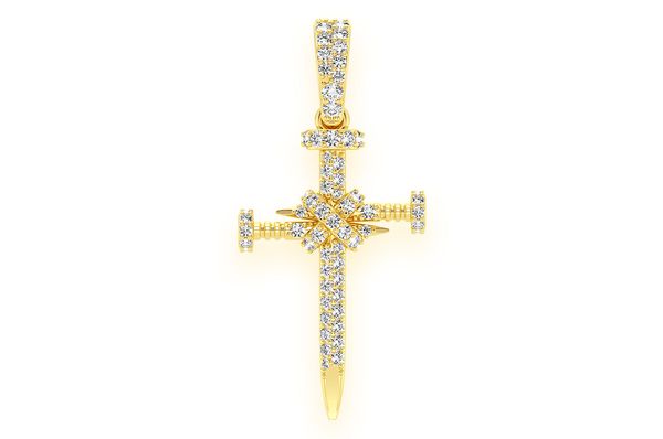 0.50ct Diamond Nail Cross Pendant 18K Solid Gold