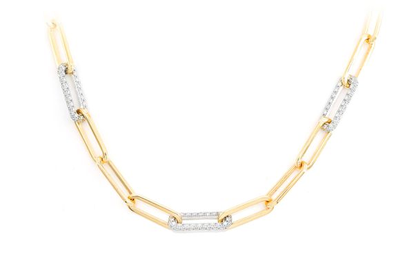3.00ct Diamond 3 Row Elongated Rolo Link Necklace 18K Solid Gold