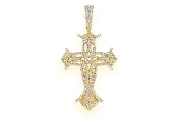 3.00ct Diamond Filigree Bezel Cross Pendant 18K Solid Gold