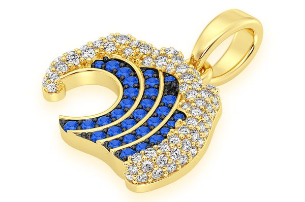 0.75ct Diamond Blue Ocean Wave Pendant 18K Solid Gold