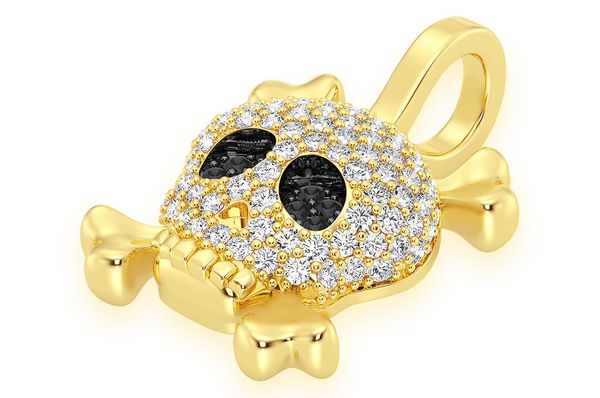 0.45ct Diamond Skull Crossbones Pendant 18K Solid Gold