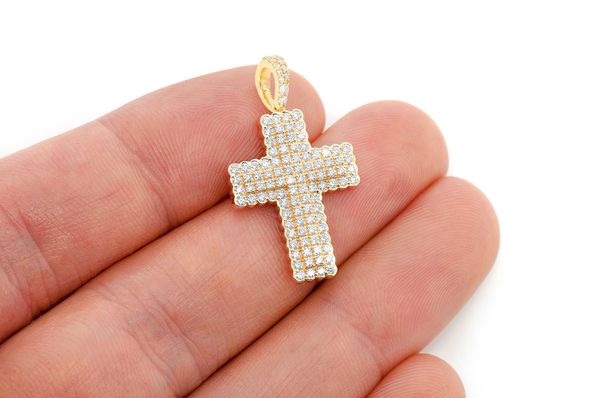 0.75ct Diamond Half Bezel Cross Pendant 18K Solid Gold