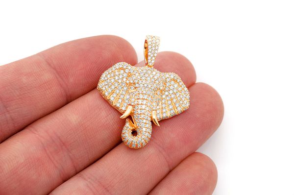 2.33ct Diamond Elephant Pendant 18K Solid Gold