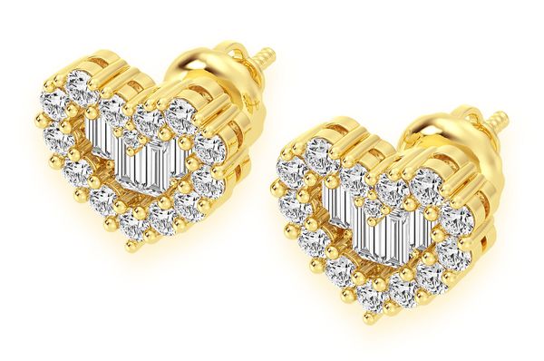 0.80ct Diamond Baguette Heart Stud Earrings 18k Solid Gold