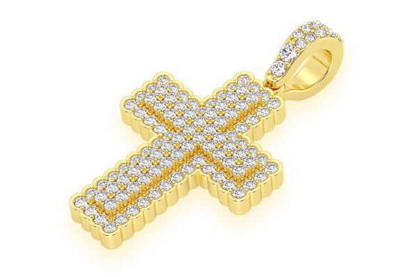 0.90ct Diamond Bezel Border Cross Pendant 18K Solid Gold