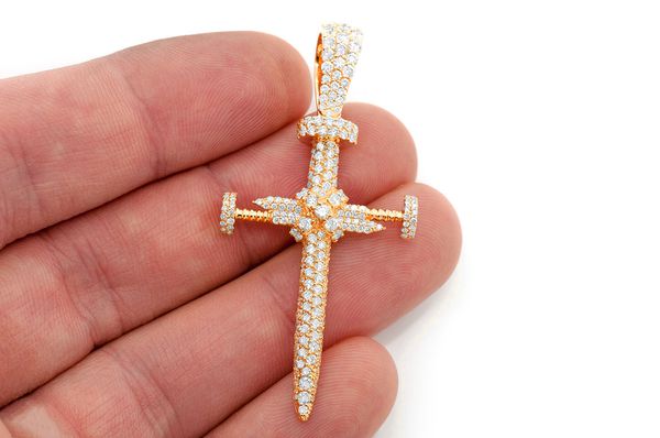 2.25ct Diamond Nail Cross Pendant 18K Solid Gold
