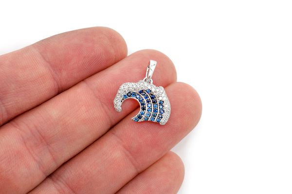 0.75ct Diamond Blue Ocean Wave Pendant 18K Solid Gold