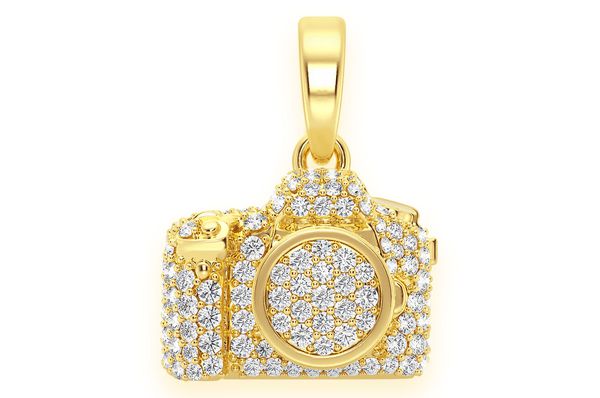 Pendentif caméra diamant 0,75 ct en or massif 14 carats