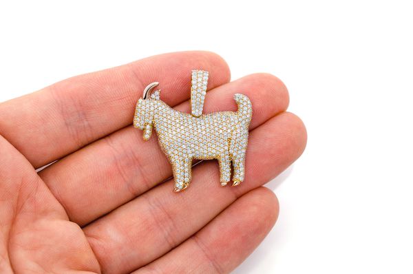 3.75ct Diamond Standing Goat Pendant 18K Solid Gold