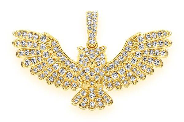 0.75ct Diamond Owl Pendant 18K Solid Gold