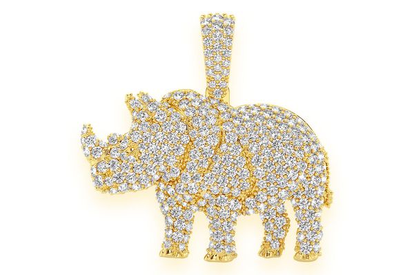 1.75ct Diamond Rhinoceros Standing Pendant 18K Solid Gold