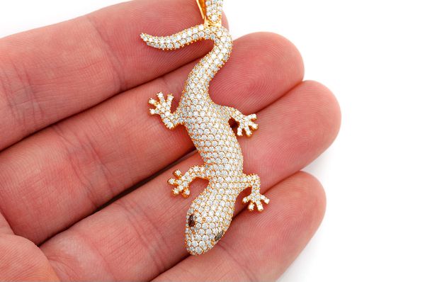 Pendentif diamant lézard 4,20 ct en or massif 14 carats