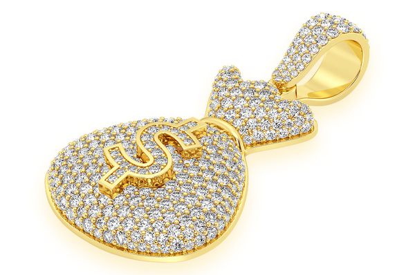 3.33ct Diamond Money Bag Pendant 18K Solid Gold