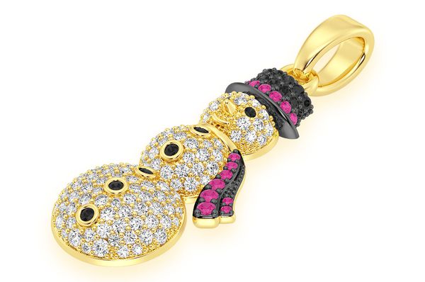 1.00ct Diamond Snowman Ruby Pendant 18K Solid Gold