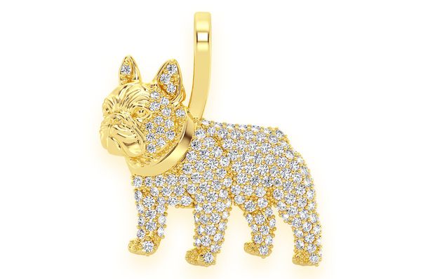 Pendentif bouledogue français en diamant 0,66 ct en or massif 14 carats
