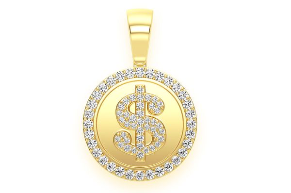 1.00ct Diamond Dollar Sign Medallion Pendant 18K Solid Gold