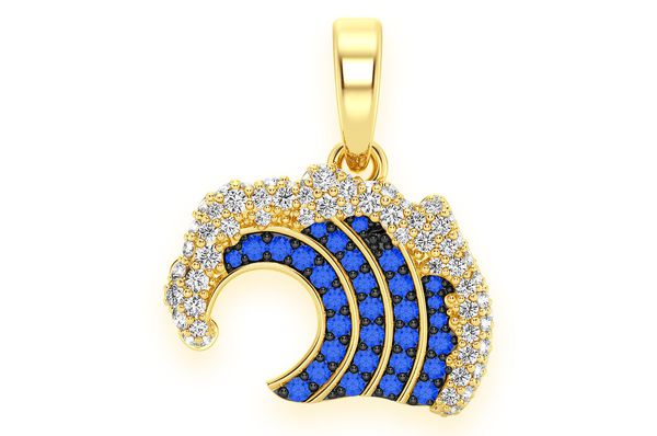 0.75ct Diamond Blue Ocean Wave Pendant 18K Solid Gold