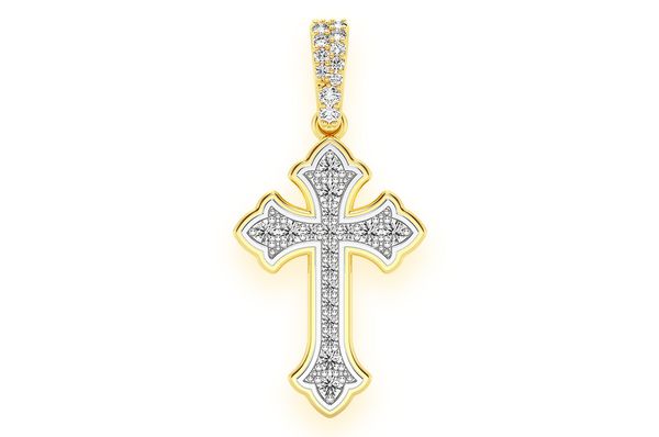 Pendentif diamant croix arrondie 0,25 ct en or massif 14 carats