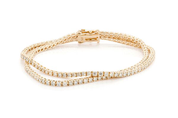 Pulsera de tenis de diamantes de 4,75 quilates con juego de puntas de dos hileras de 3 puntos, oro macizo de 14 quilates