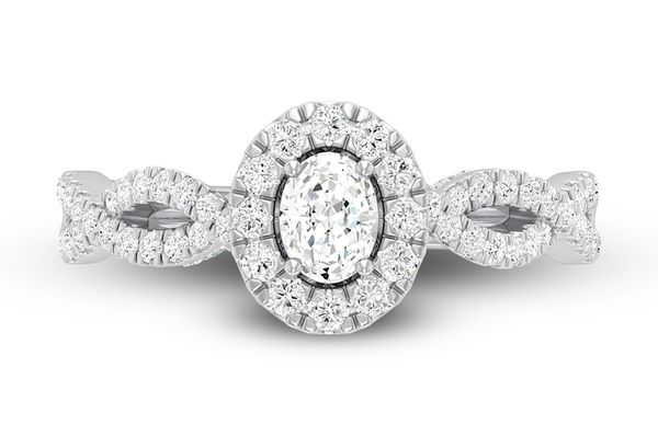 1.00ct Diamond Oval Halo Twisted All Natural Engagement Ring 14K White Gold