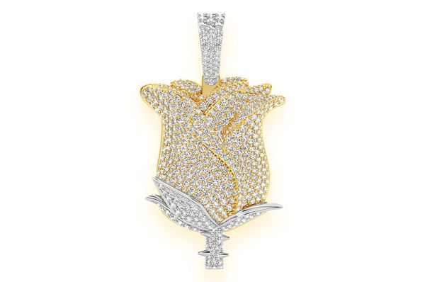 Pendentif diamant fleur rose 4,25 ct en or massif 14 carats