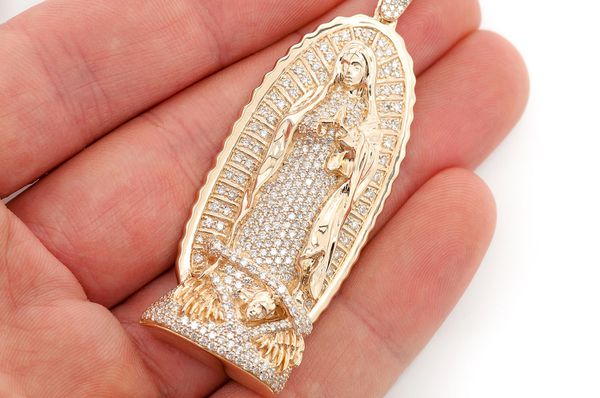 3.20ct Diamond Virgin Of Guadalupe Statue Pendant 18K Solid Gold