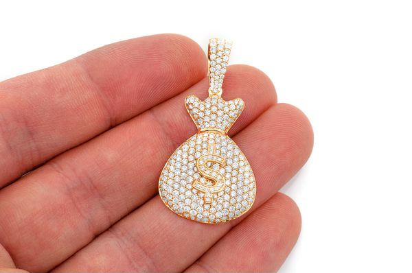 3.33ct Diamond Money Bag Pendant 18K Solid Gold