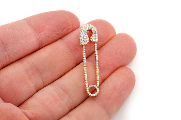 0.80ct Diamond Safety Pin Pendant 18K Solid Gold