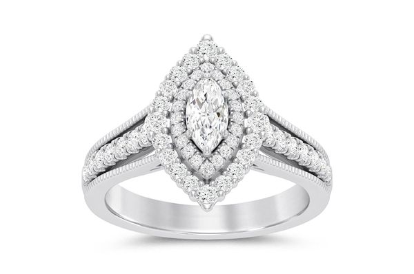 1.00ct Diamond Marquise Double Halo All Natural Engagement Ring 14K White Gold