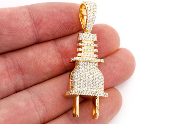 2.15ct Diamond Electric Plug Pendant 18K Solid Gold