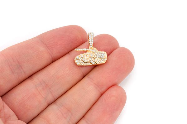 0.40ct Diamond Military Battle Tank Pendant 18K Solid Gold