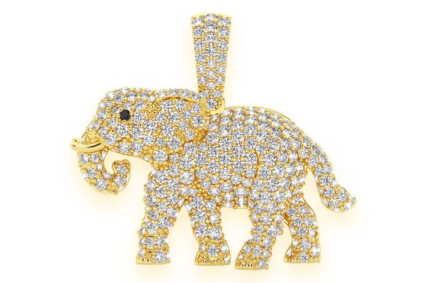 Pendentif diamant éléphant marchant 1,50 ct en or massif 14 carats