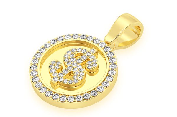 1.00ct Diamond Dollar Sign Medallion Pendant 18K Solid Gold