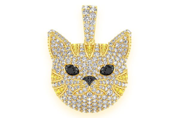 Pendentif diamant visage de chat 1,90 ct en or massif 14 carats