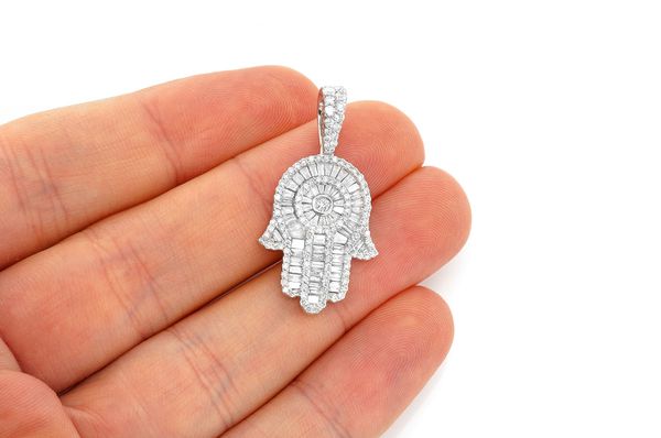 2.10ct Diamond Hamsa Pendant 18K Solid Gold